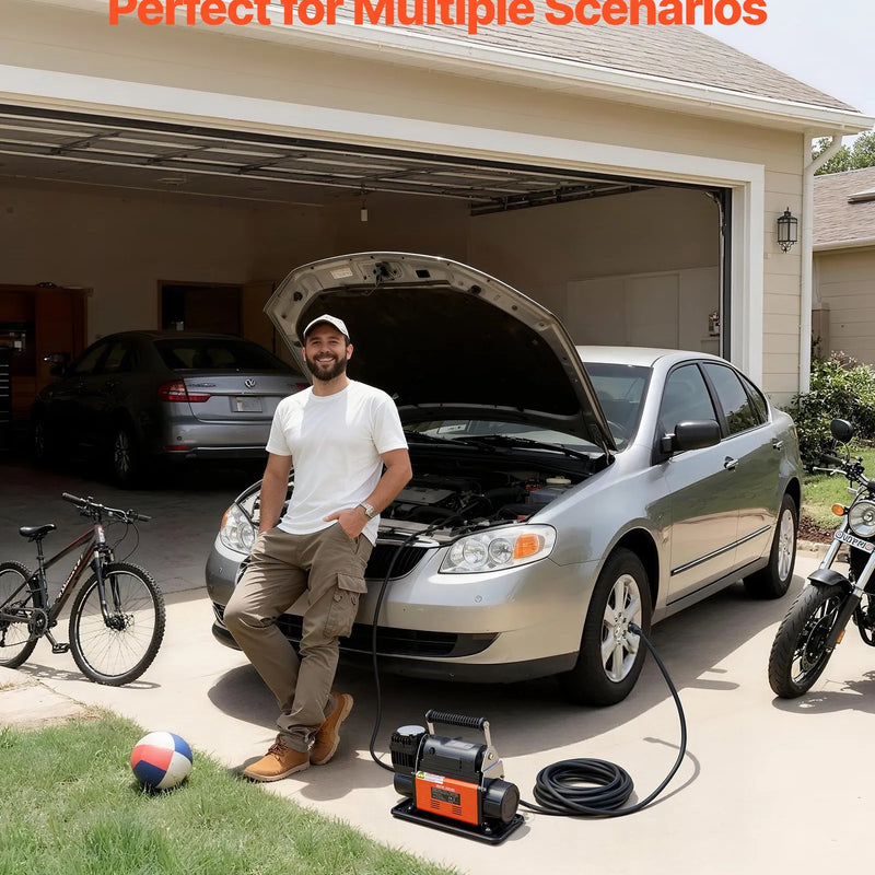 VEVOR 12 V lieljaudas gaisa kompresors, portatīvs riepu piepumpētājs ar automātisko izslēgšanos un LCD displeju, gaisa plūsma 202 l/min, spiediens līdz 10,3 bar, automašīnām, 4×4 un kemperiem