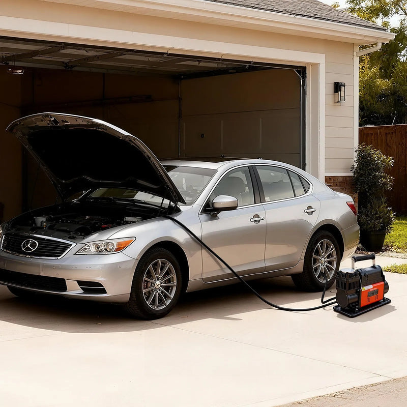 VEVOR 12 V lieljaudas gaisa kompresors, portatīvs riepu piepumpētājs ar automātisko izslēgšanos un LCD displeju, gaisa plūsma 202 l/min, spiediens līdz 10,3 bar, automašīnām, 4×4 un kemperiem