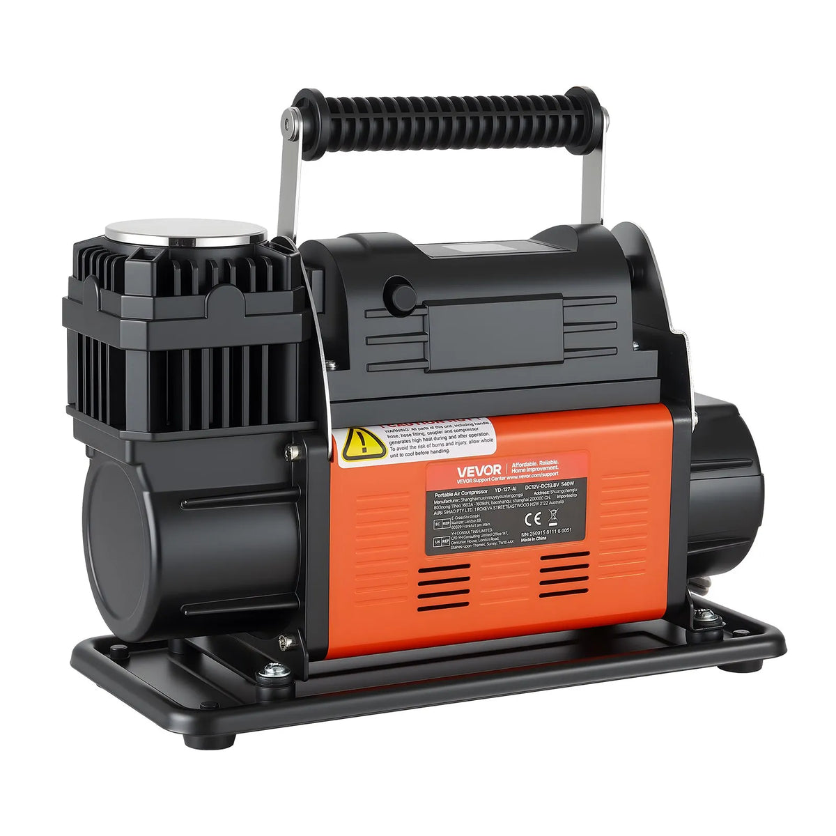 VEVOR 12V High-Power Air Compressor, Portable Tyre Inflator with Auto Shut-Off and LCD Display, Air Flow 202 l/min, Pressure up to 10.3 bar, for Cars, 4×4 and Campers