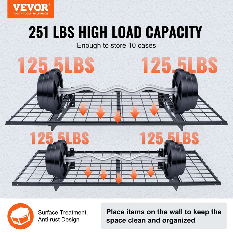Uzglabāšanas plaukti 2 gab. 22 x 61 cm pie sienas stiprināmi 114 kg, metāla