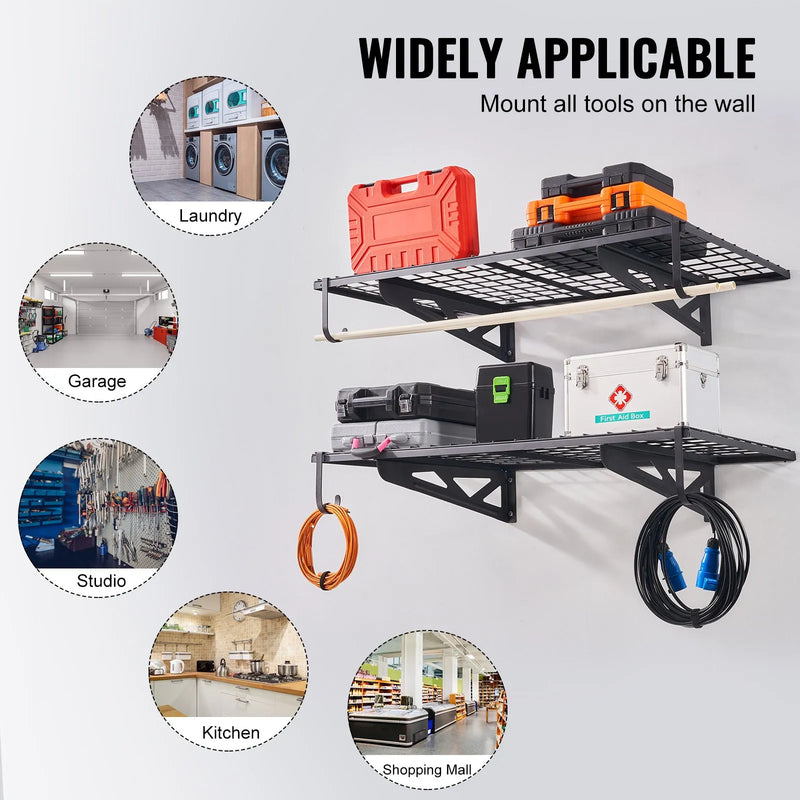 Uzglabāšanas plaukti 2 gab. 22 x 61 cm pie sienas stiprināmi 114 kg, metāla