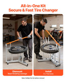 VEVOR motocikla un dual-sport riepu montāžas iekārta 406–533 mm riteņiem, 15/17/20/25 mm asīm, smagās klases riepu maiņas komplekts ar bortu atdalītāju, montāžas svirām, aizsarguzmavām un uzglabāšanas somu