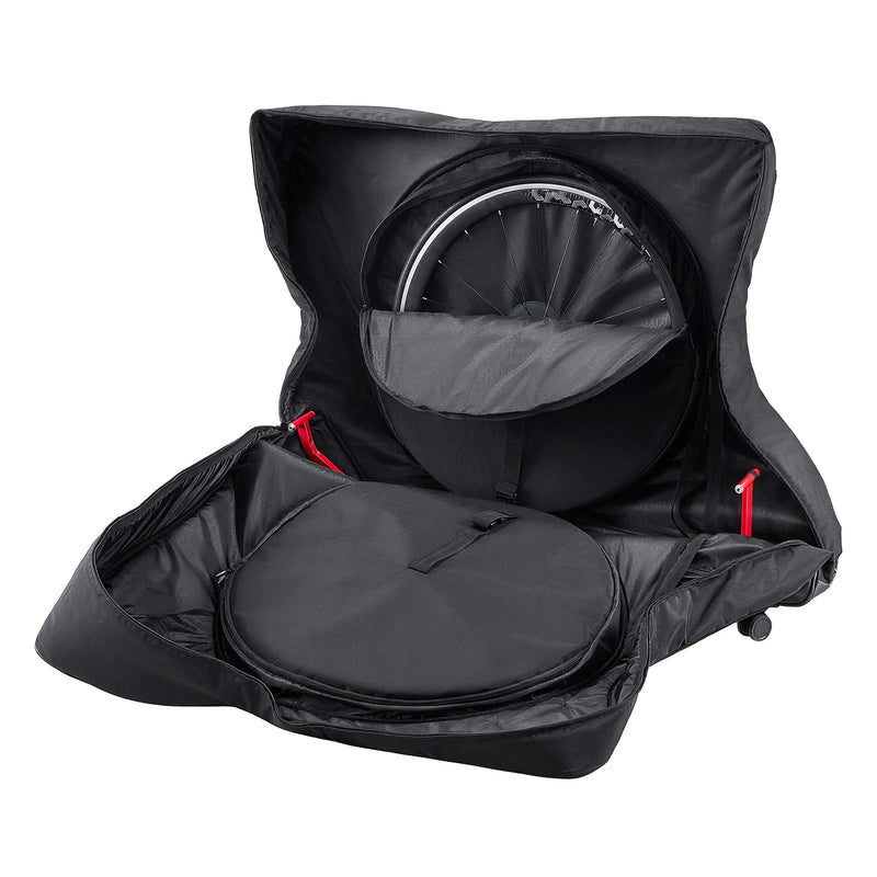 VEVOR šosejas velosipēda transportēšanas soma ar TSA slēdzeni un dubulto rāvējslēdzēju, piemērota velosipēdiem ar riteņu bāzi 94–106 cm, melna, ceļošanai ar lidmašīnu, automašīnu, vilcienu un sabiedrisko transportu - ZEMLETES.LV