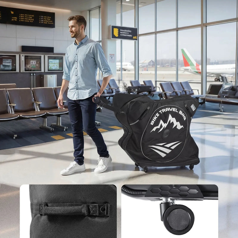 VEVOR šosejas velosipēda transportēšanas soma ar TSA slēdzeni un dubulto rāvējslēdzēju, piemērota velosipēdiem ar riteņu bāzi 94–106 cm, melna, ceļošanai ar lidmašīnu, automašīnu, vilcienu un sabiedrisko transportu - ZEMLETES.LV