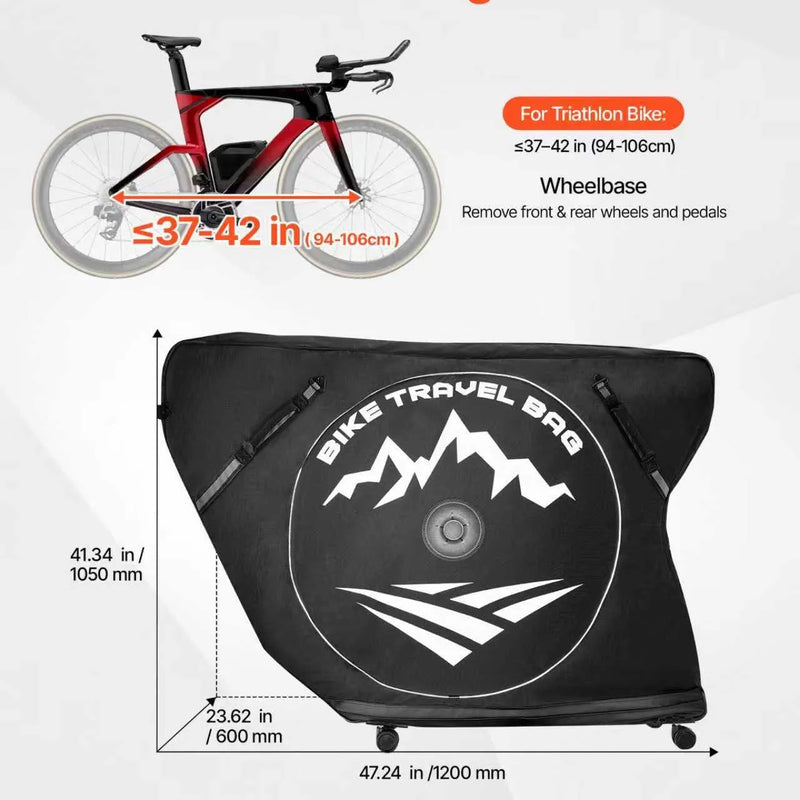 VEVOR triatlona velosipēda transportēšanas soma ar TSA slēdzeni un dubulto rāvējslēdzēju, piemērota velosipēdiem ar maksimālo riteņu bāzi 106 cm, ceļošanai ar lidmašīnu, vilcienu un sabiedrisko transportu, āra lietošanai - ZEMLETES.LV