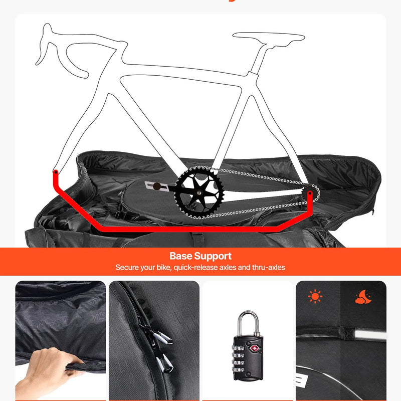 VEVOR triatlona velosipēda transportēšanas soma ar TSA slēdzeni un dubulto rāvējslēdzēju, piemērota velosipēdiem ar maksimālo riteņu bāzi 106 cm, ceļošanai ar lidmašīnu, vilcienu un sabiedrisko transportu, āra lietošanai - ZEMLETES.LV