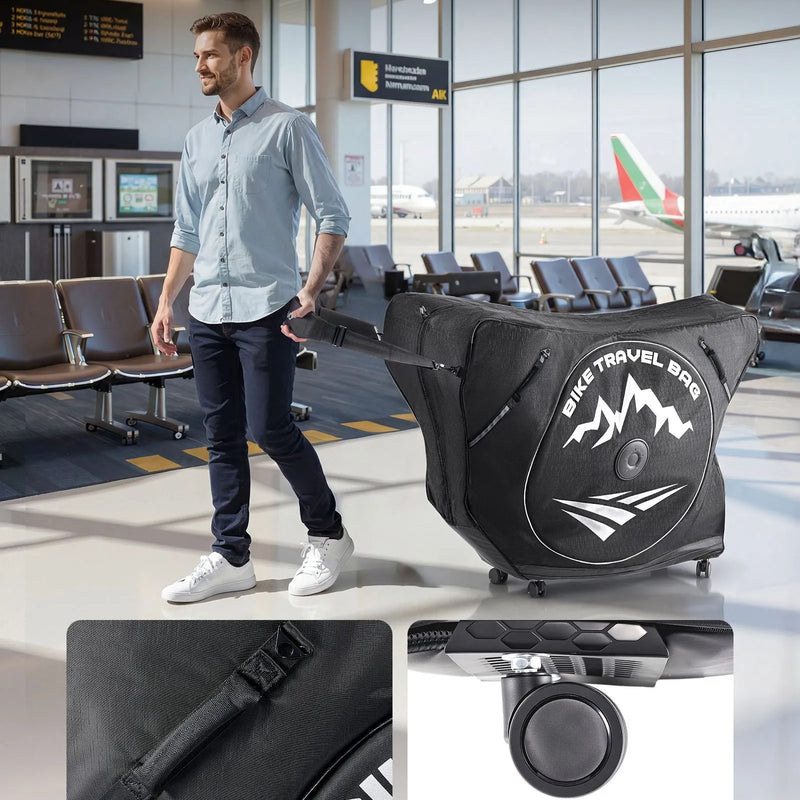 VEVOR triatlona velosipēda transportēšanas soma ar TSA slēdzeni un dubulto rāvējslēdzēju, piemērota velosipēdiem ar maksimālo riteņu bāzi 106 cm, ceļošanai ar lidmašīnu, vilcienu un sabiedrisko transportu, āra lietošanai - ZEMLETES.LV
