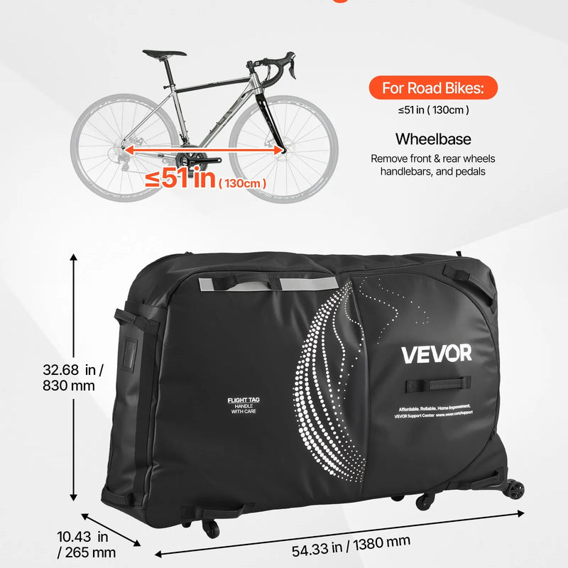 VEVOR velosipēda transportēšanas soma ar TSA slēdzeni, balsta plāksnēm un dakšas stiprinājuma stabilizāciju, piemērota velosipēdiem ar maksimālo riteņu bāzi 130 cm, ceļošanai ar lidmašīnu un āra lietošanai - ZEMLETES.LV