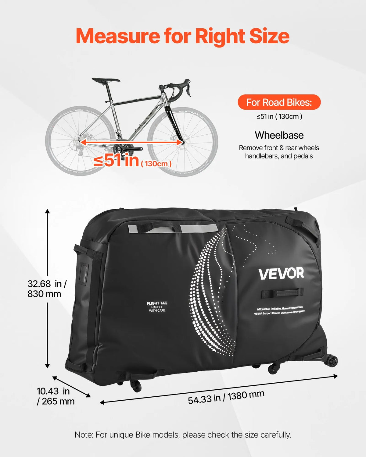 VEVOR velosipēda transportēšanas soma ar TSA slēdzeni, balsta plāksnēm un dakšas stiprinājuma stabilizāciju, piemērota velosipēdiem ar maksimālo riteņu bāzi 130 cm, ceļošanai ar lidmašīnu un āra lietošanai - ZEMLETES.LV