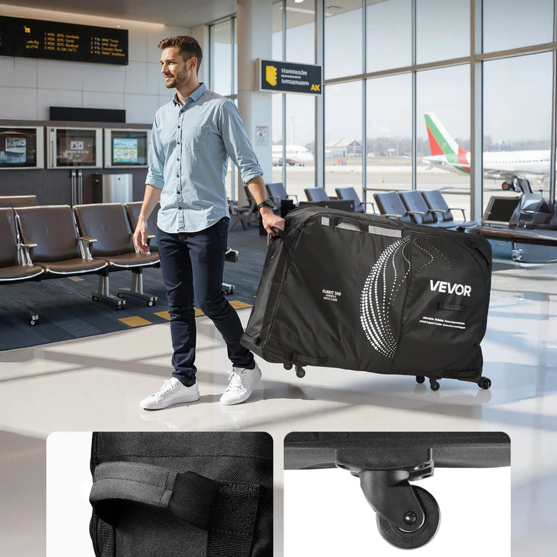 VEVOR velosipēda transportēšanas soma ar TSA slēdzeni, balsta plāksnēm un dakšas stiprinājuma stabilizāciju, piemērota velosipēdiem ar maksimālo riteņu bāzi 130 cm, ceļošanai ar lidmašīnu un āra lietošanai - ZEMLETES.LV