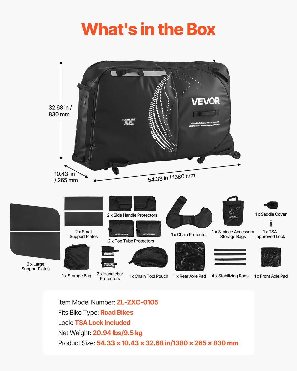 VEVOR velosipēda transportēšanas soma ar TSA slēdzeni, balsta plāksnēm un dakšas stiprinājuma stabilizāciju, piemērota velosipēdiem ar maksimālo riteņu bāzi 130 cm, ceļošanai ar lidmašīnu un āra lietošanai - ZEMLETES.LV