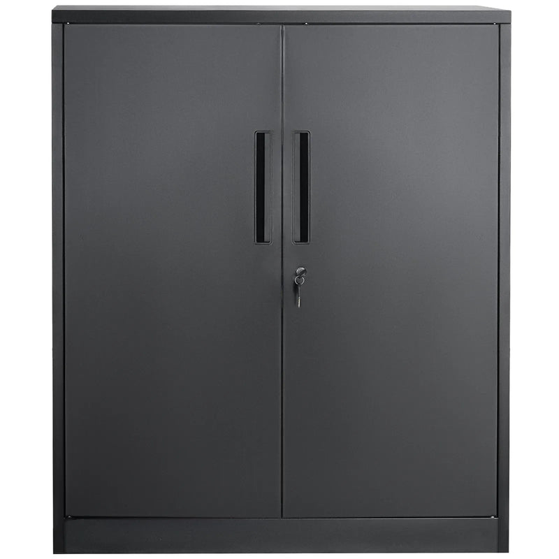 Metāla skapis ar 2 magnētiskām durvīm un 4 regulējamiem plauktiem, nestspēja 90 kg uz plaukta, slēdzams tērauda skapis ar 3 atslēgām, 107 cm, birojam, garāžai, mājai, melns