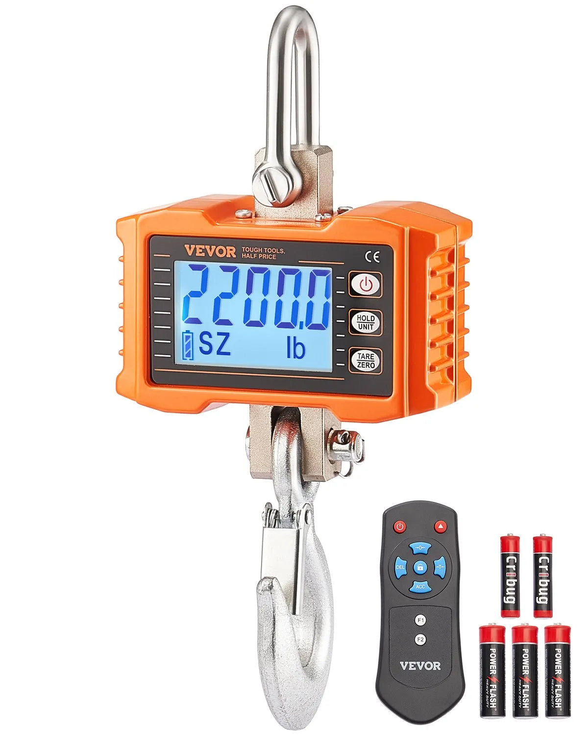 VEVOR Digital Crane Scale 1000 kg, Industrial Hanging Scale with Remote Control, Aluminium Body and LCD Display, High Precision Scale for Construction, Industry, Farm and Hunting, Orange