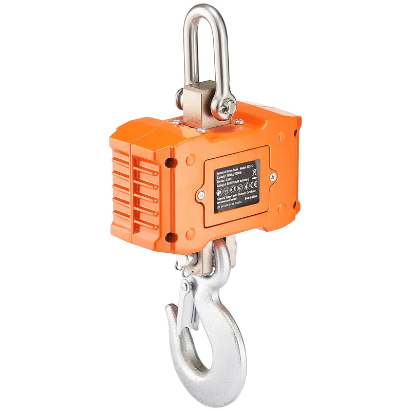 VEVOR Digitālie celtņa svari 1000 kg, industriālie piekaramie svari ar tālvadības pulti, alumīnija korpusu un LCD ekrānu, augstas precizitātes svari būvniecībai, rūpniecībai, saimniecībai un medībām, oranži