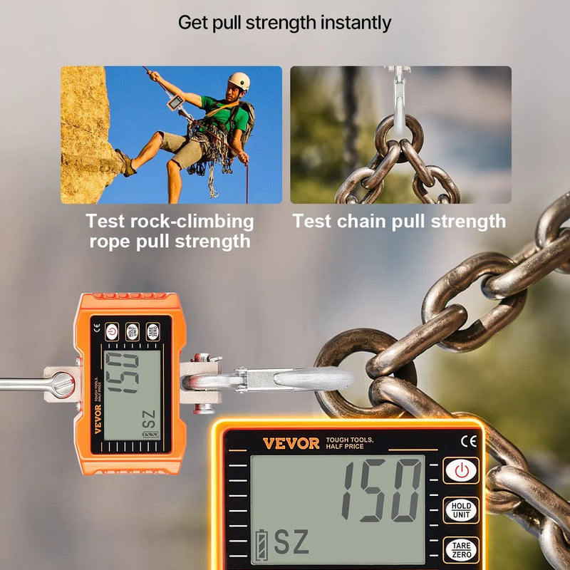VEVOR Digitālie celtņa svari 1000 kg, industriālie piekaramie svari ar tālvadības pulti, alumīnija korpusu un LCD ekrānu, augstas precizitātes svari būvniecībai, rūpniecībai, saimniecībai un medībām, oranži