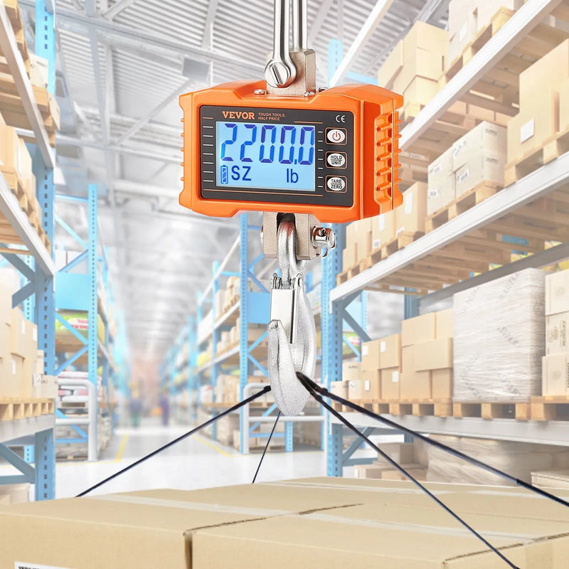 Digitālie celtņa svari 1000 kg, industriālie piekaramie svari ar tālvadības pulti, alumīnija korpusu un LCD ekrānu, augstas precizitātes svari būvniecībai, rūpniecībai, saimniecībai un medībām, oranži