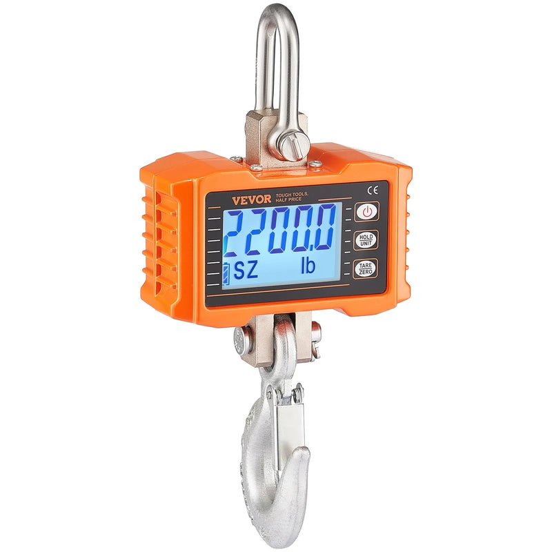 Digitālie celtņa svari 1000 kg, industriālie piekaramie svari ar tālvadības pulti, alumīnija korpusu un LCD ekrānu, augstas precizitātes svari būvniecībai, rūpniecībai, saimniecībai un medībām, oranži