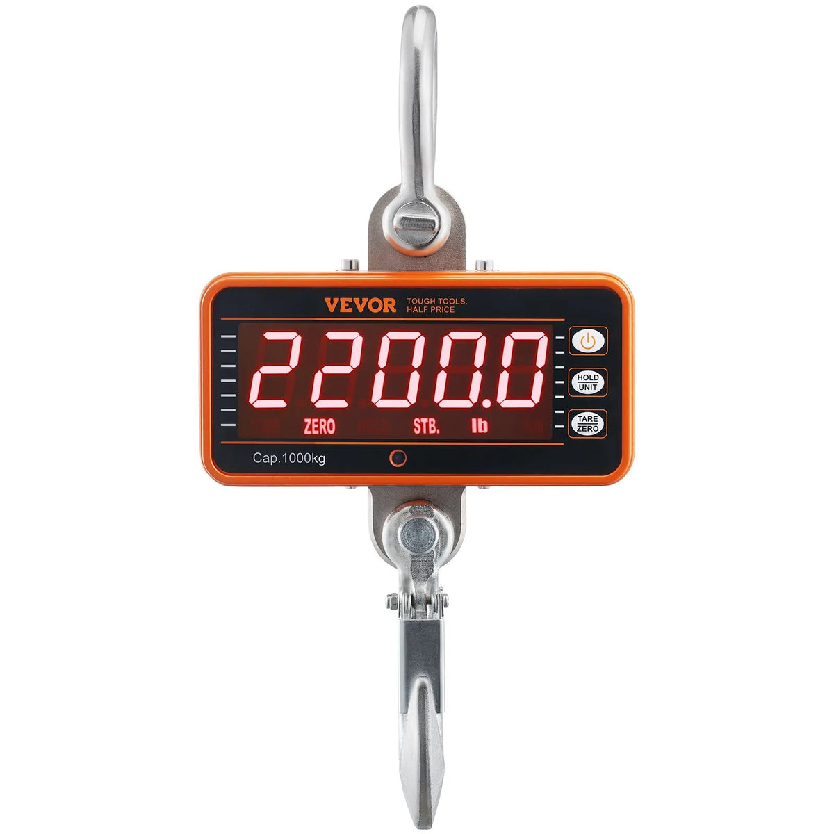 Digital Crane Scale, 1000 kg Industrial Hanging Scale with Remote Control, Cast Iron Aluminium Body and LED Display, High Precision Scale for Construction, Factories, Farms and Hunting, Orange
