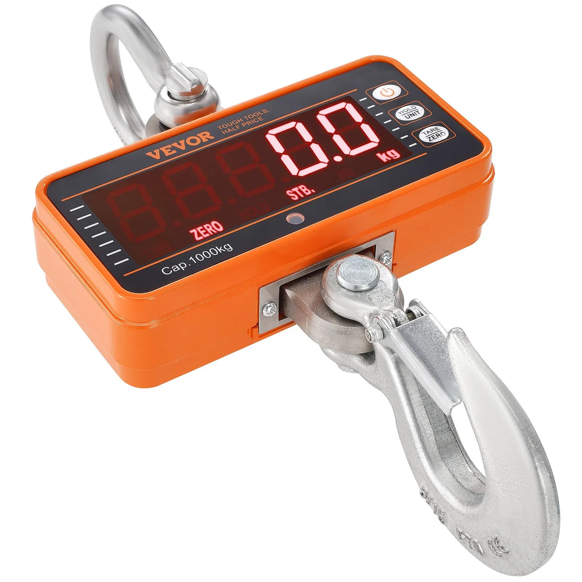 Digital Crane Scale, 1000 kg Industrial Hanging Scale with Remote Control, Cast Iron Aluminium Body and LED Display, High Precision Scale for Construction, Factories, Farms and Hunting, Orange