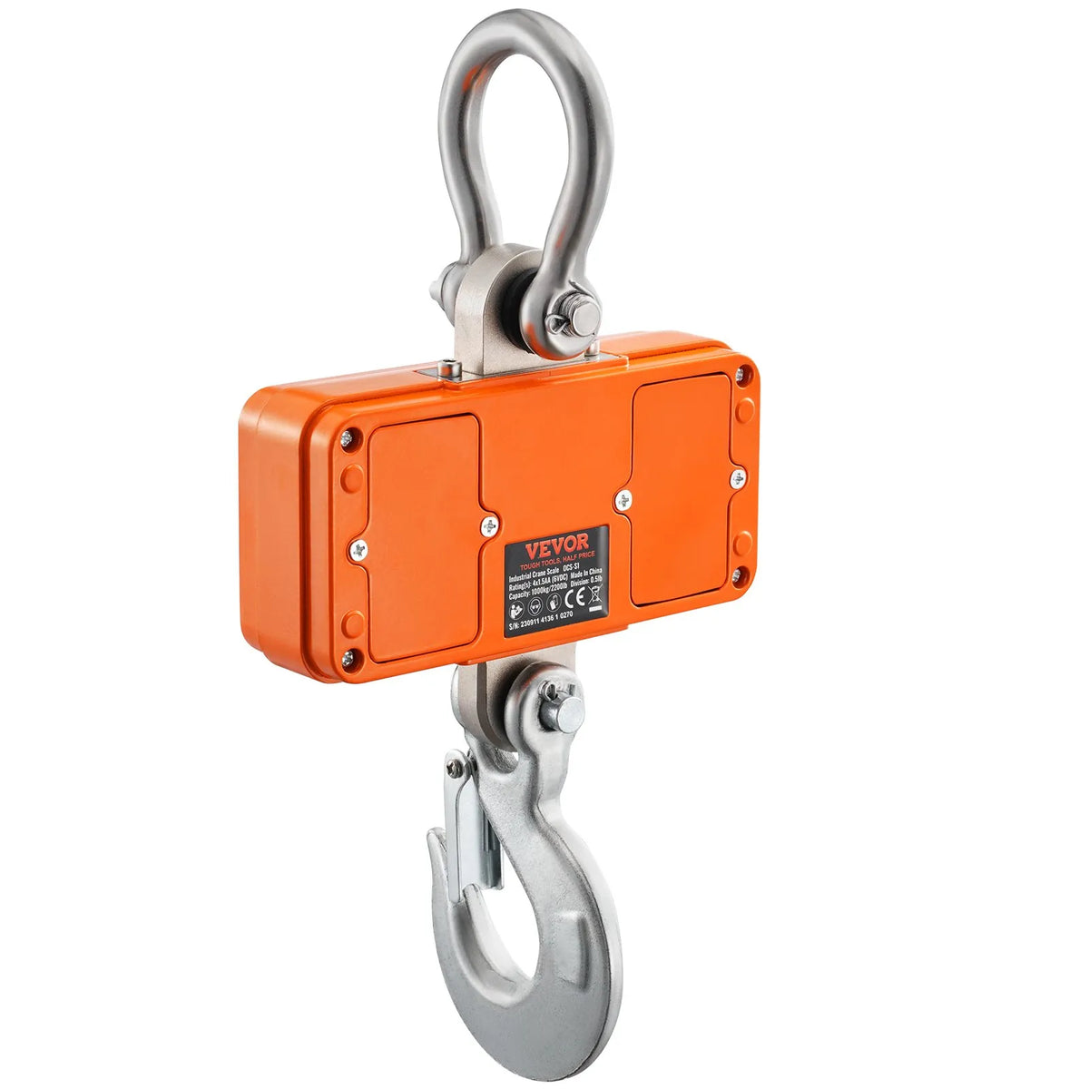 Digital Crane Scale, 1000 kg Industrial Hanging Scale with Remote Control, Cast Iron Aluminium Body and LED Display, High Precision Scale for Construction, Factories, Farms and Hunting, Orange