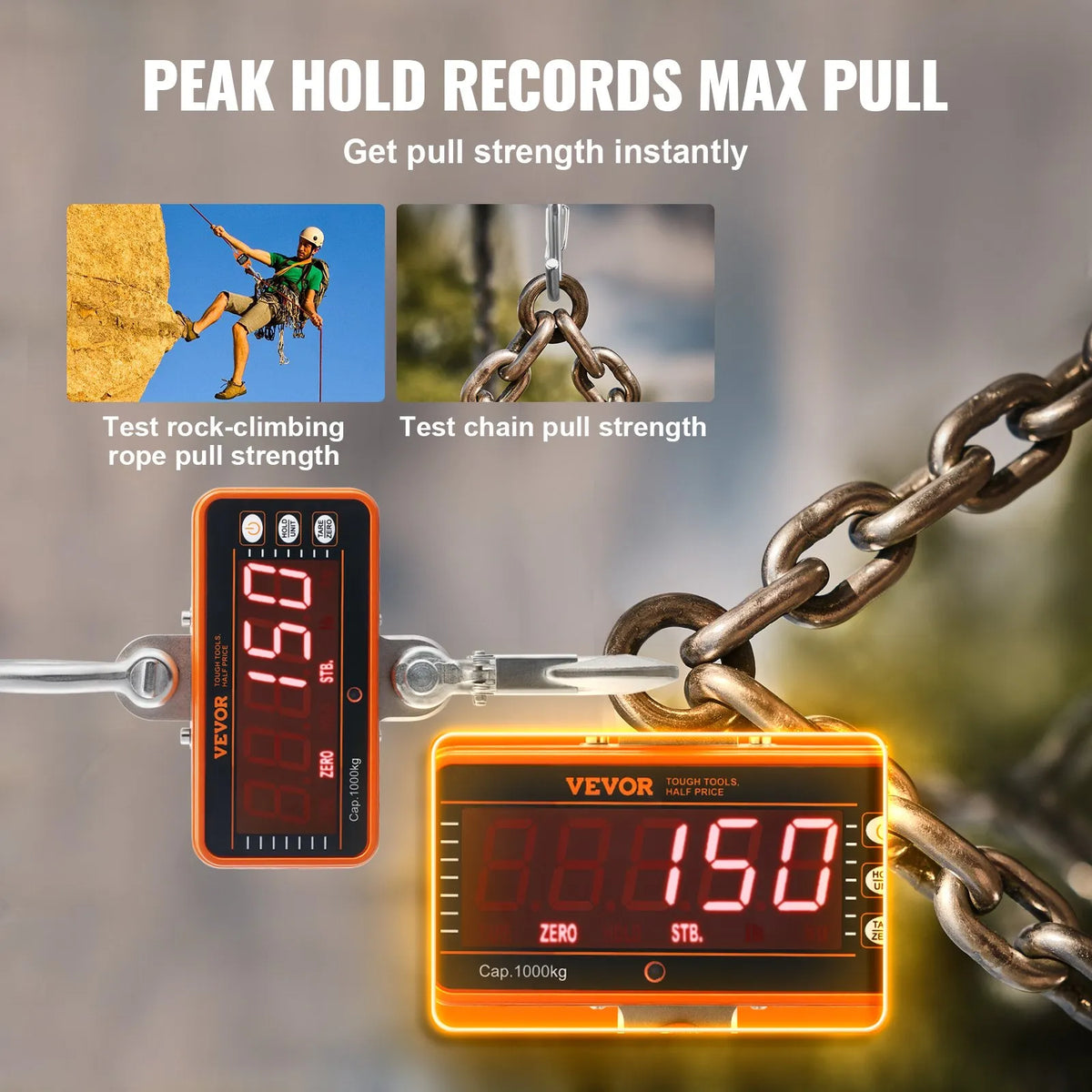 Digital Crane Scale, 1000 kg Industrial Hanging Scale with Remote Control, Cast Iron Aluminium Body and LED Display, High Precision Scale for Construction, Factories, Farms and Hunting, Orange