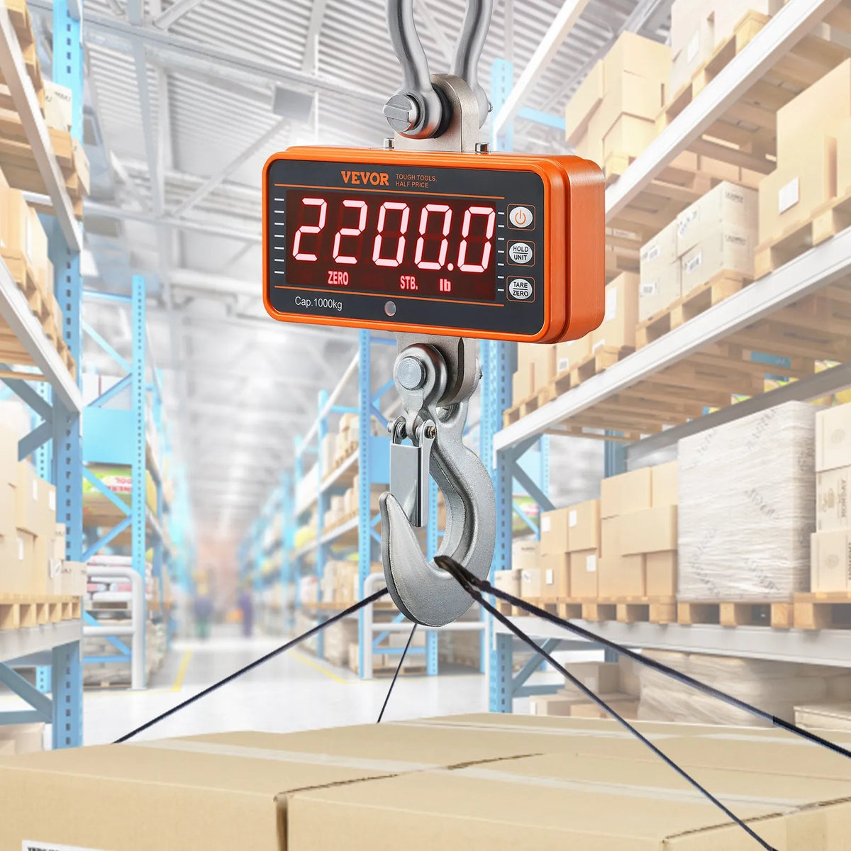 Digital Crane Scale, 1000 kg Industrial Hanging Scale with Remote Control, Cast Iron Aluminium Body and LED Display, High Precision Scale for Construction, Factories, Farms and Hunting, Orange