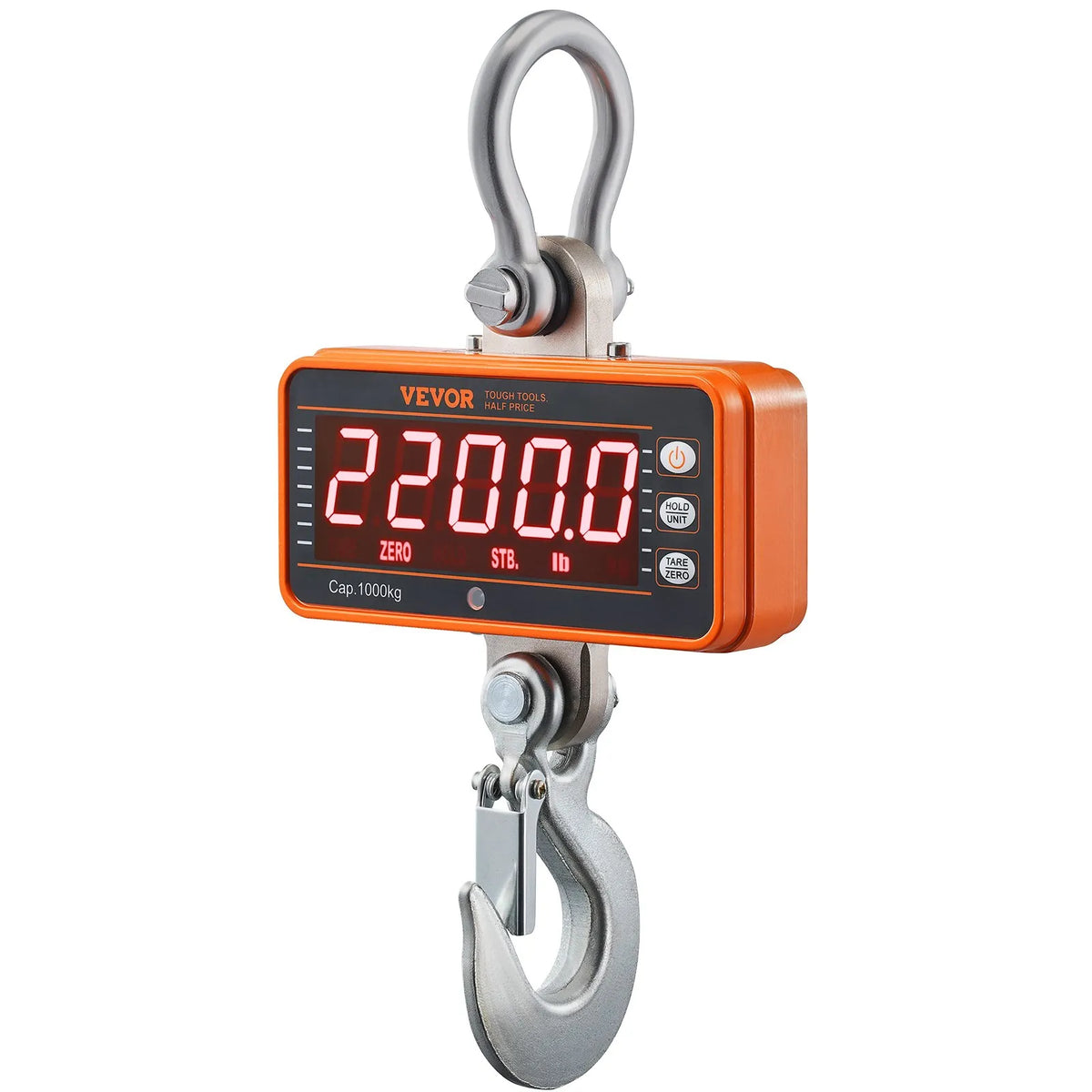 Digital Crane Scale, 1000 kg Industrial Hanging Scale with Remote Control, Cast Iron Aluminium Body and LED Display, High Precision Scale for Construction, Factories, Farms and Hunting, Orange