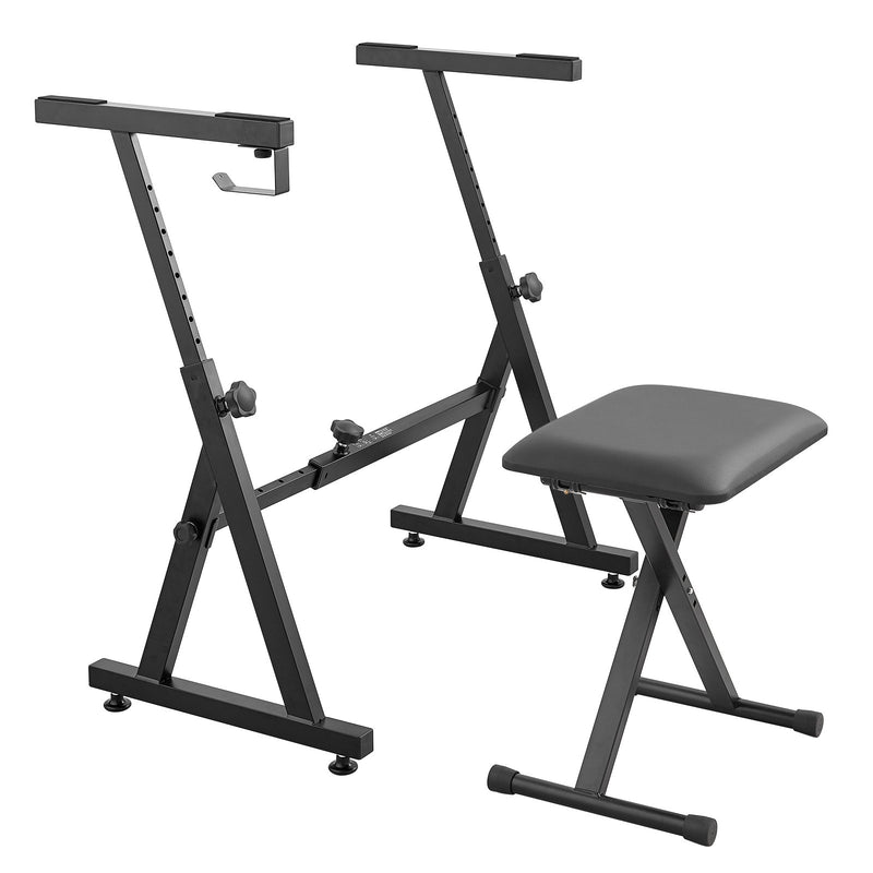 VEVOR digitālo klavieru statīva un soliņa komplekts, Z veida konstrukcija, 113 kg celtspēja, regulējams platums, augstums un riteņi, piemērots 54–88 taustiņu elektriskajām klavierēm