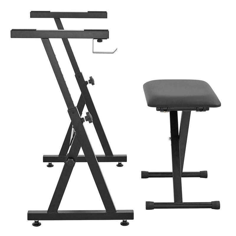 VEVOR digitālo klavieru statīva un soliņa komplekts, Z veida konstrukcija, 113 kg celtspēja, regulējams platums, augstums un riteņi, piemērots 54–88 taustiņu elektriskajām klavierēm