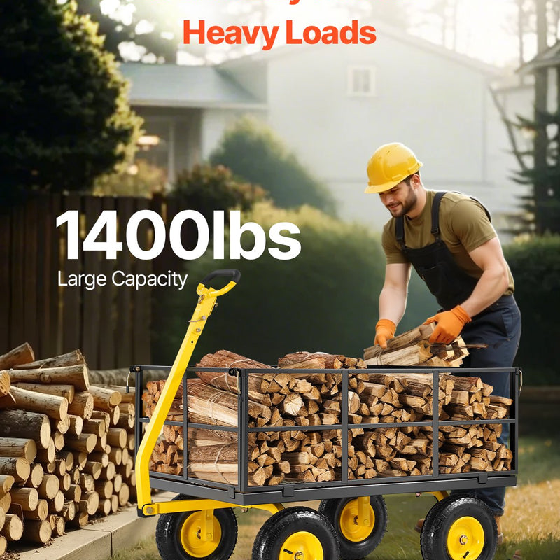 VEVOR Tērauda dārza ratiņi, 635 kg kravnesība, smagsvara konstrukcija, 33 cm riepas