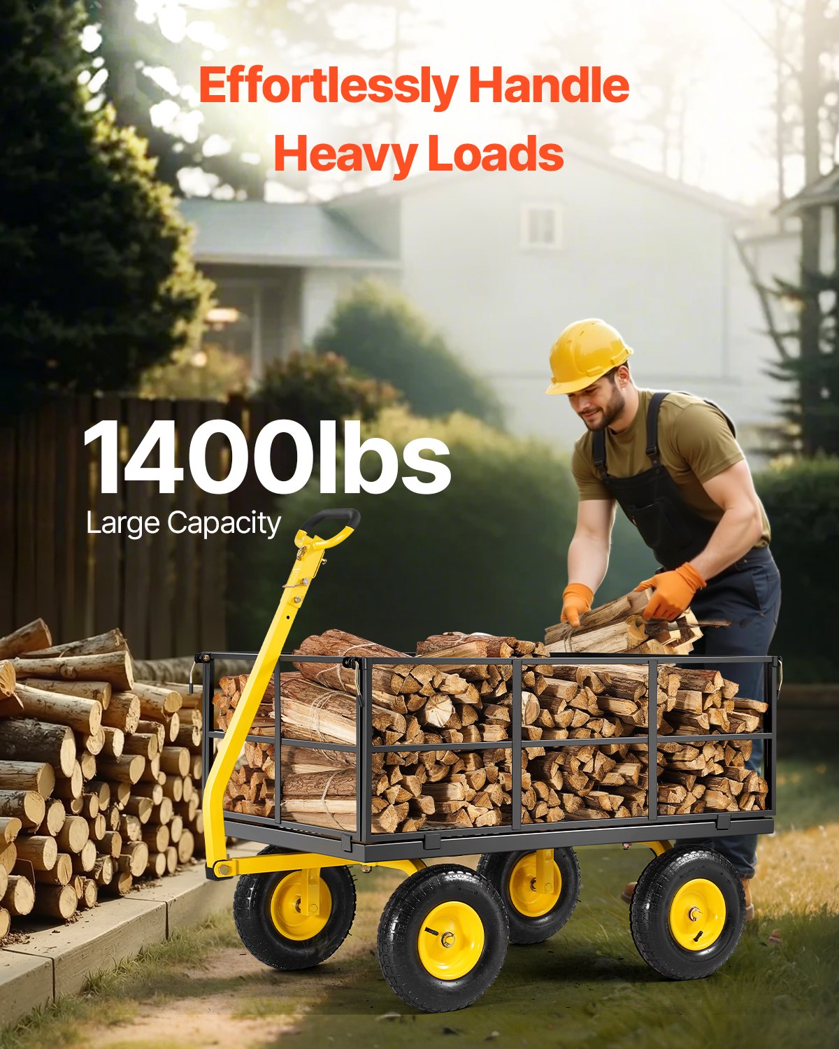 VEVOR Steel Garden Cart, 635 kg Load Capacity, Heavy-Duty Construction, 33 cm Tyres