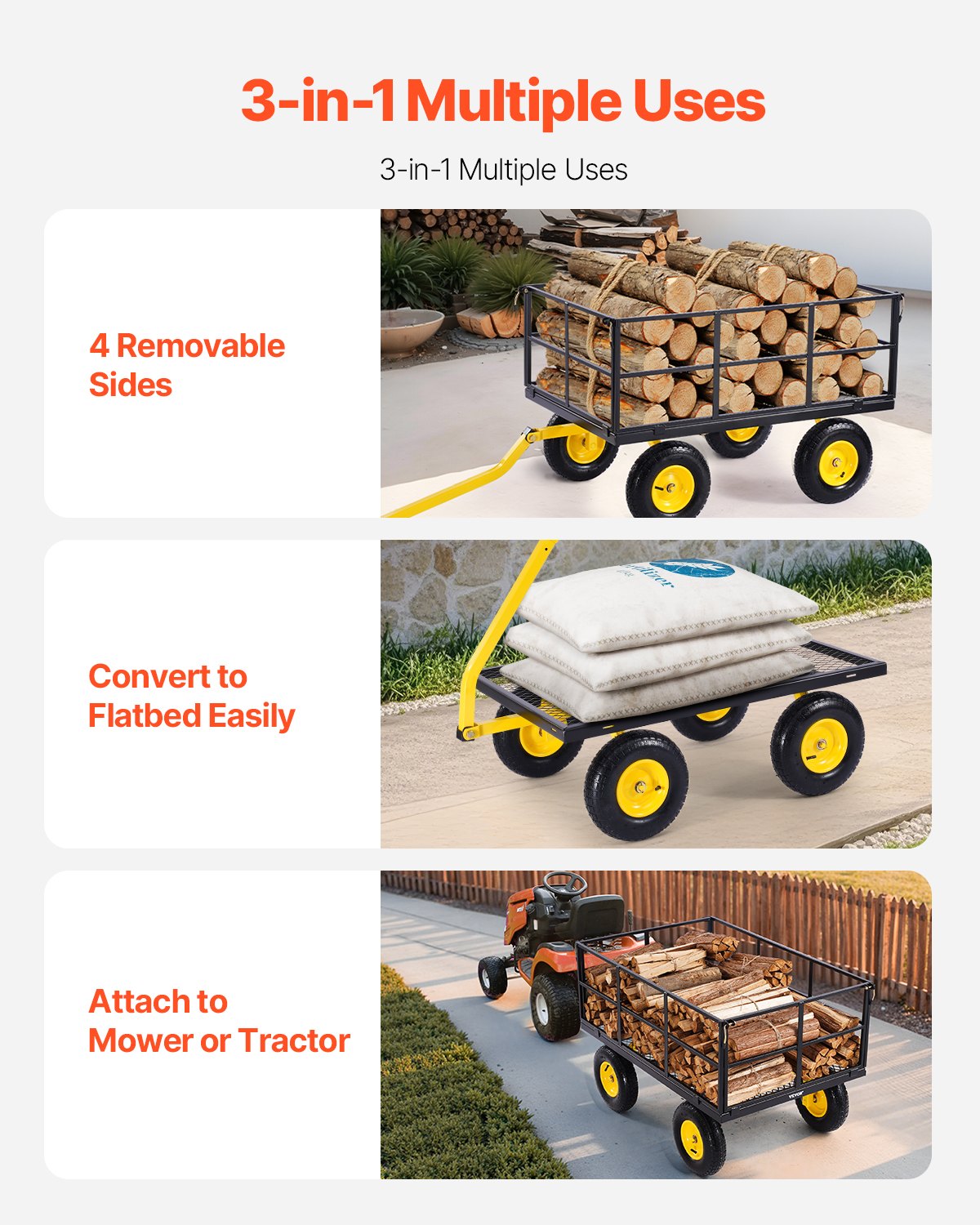 VEVOR Steel Garden Cart, 635 kg Load Capacity, Heavy-Duty Construction, 33 cm Tyres