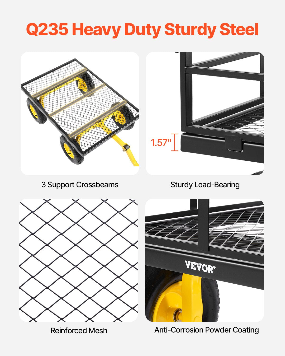 VEVOR Steel Garden Cart, 635 kg Load Capacity, Heavy-Duty Construction, 33 cm Tyres