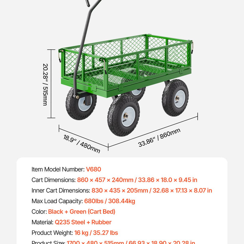 VEVOR Tērauda dārza ratiņi, 308 kg kravnesība, smagsvara modelis, 25 cm riepas