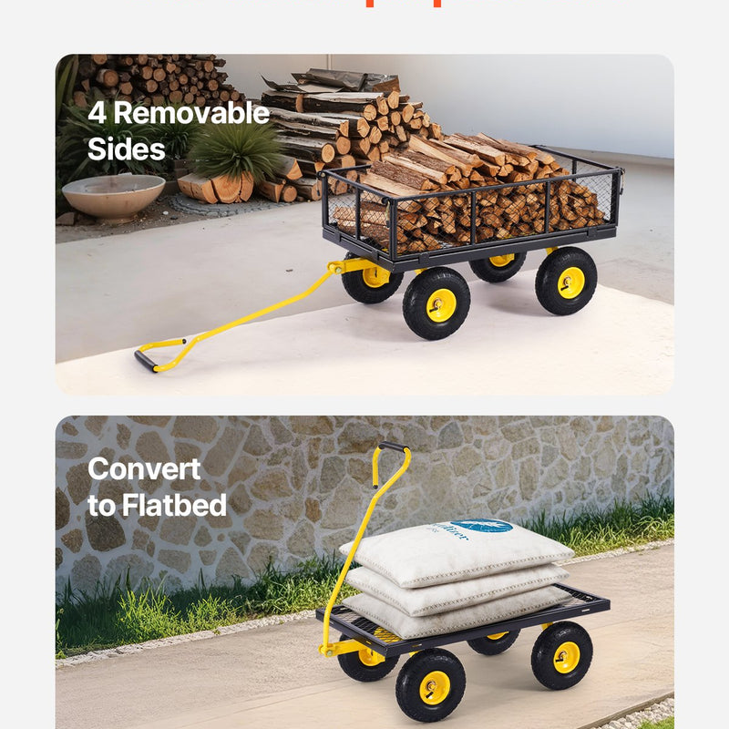 VEVOR Tērauda dārza ratiņi, 408 kg kravnesība, 25 cm riteņi, smagsvara konstrukcija