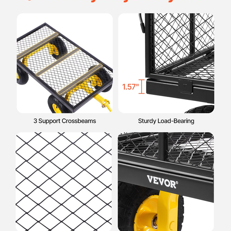VEVOR Tērauda dārza ratiņi, 408 kg kravnesība, 25 cm riteņi, smagsvara konstrukcija