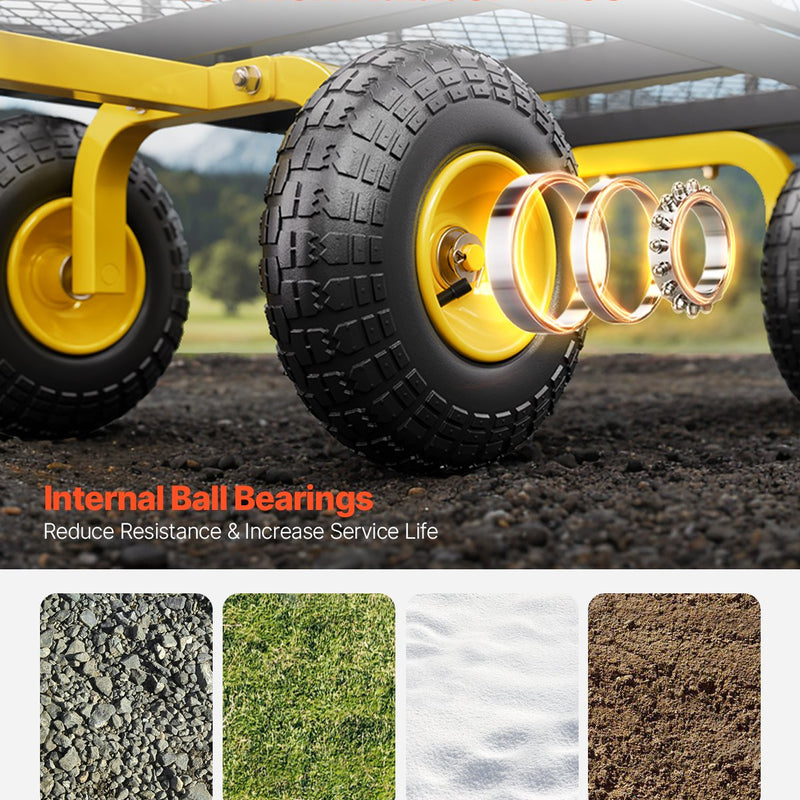 VEVOR Tērauda dārza ratiņi, 408 kg kravnesība, 25 cm riteņi, smagsvara konstrukcija