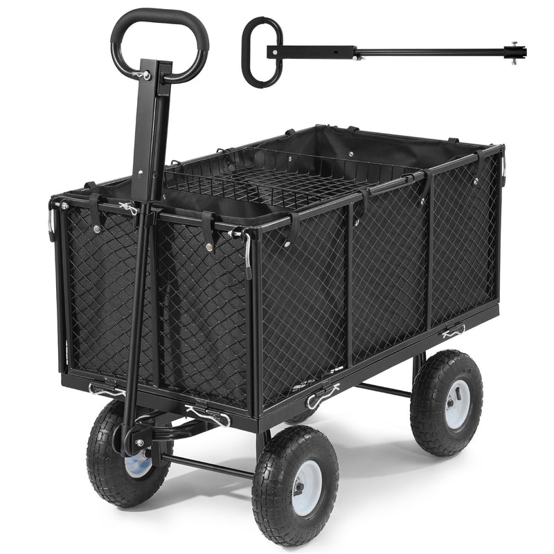 VEVOR dārza rati, nestspēja līdz 544,3 kg, smagas slodzes tērauda transporta rati ar 254 mm riteņiem, regulējams rokturis, noņemami sānu paneļi, pievienojami ATV vai traktoram, melna krāsa - ZEMLETES.LV
