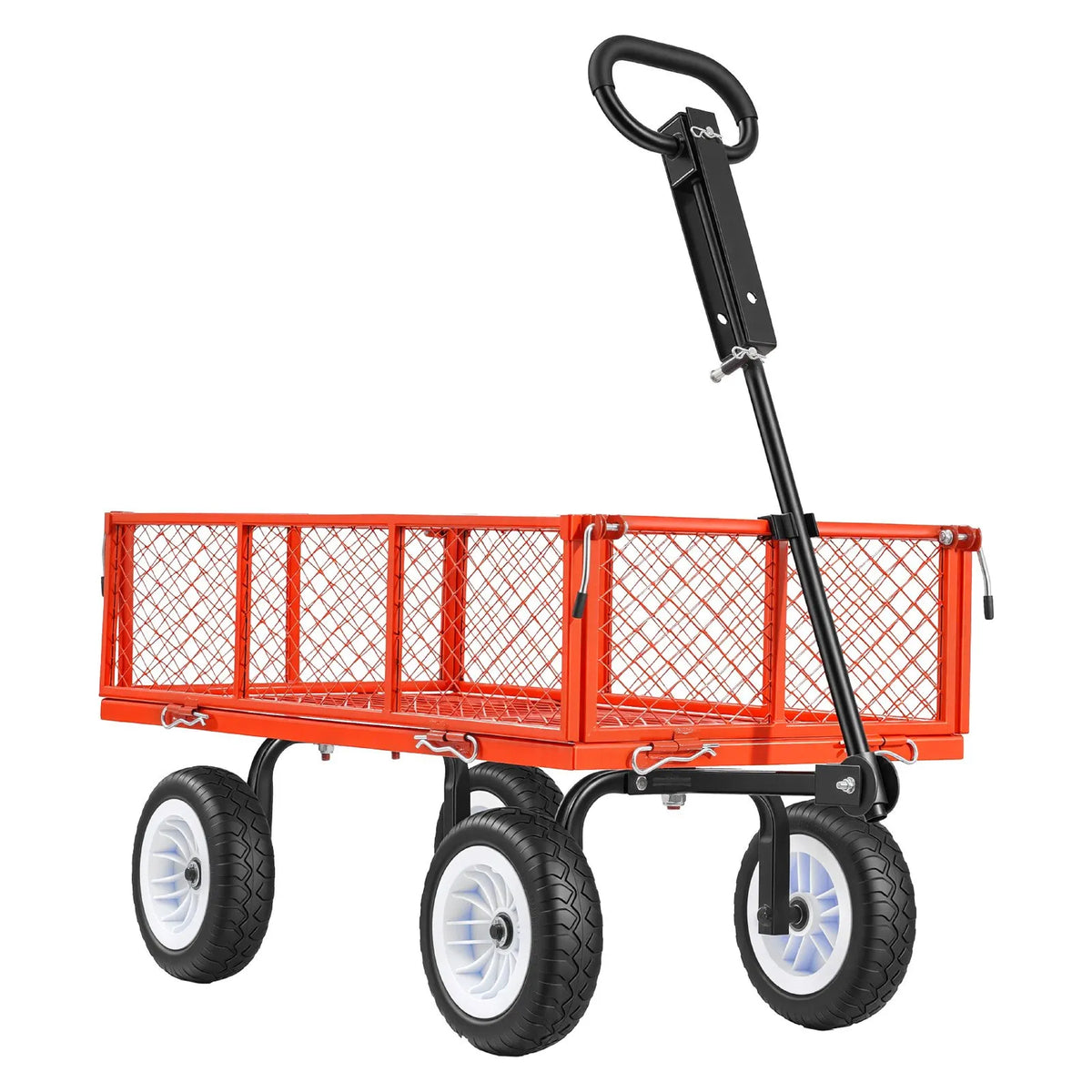 VEVOR dārza rati ar sēdekli, kravnesība 408,2 kg, tērauda konstrukcija, 254 mm riepas, regulējams rokturis, noņemami sānu paneļi, piekabināmi ATV vai traktoram, sarkani - ZEMLETES.LV