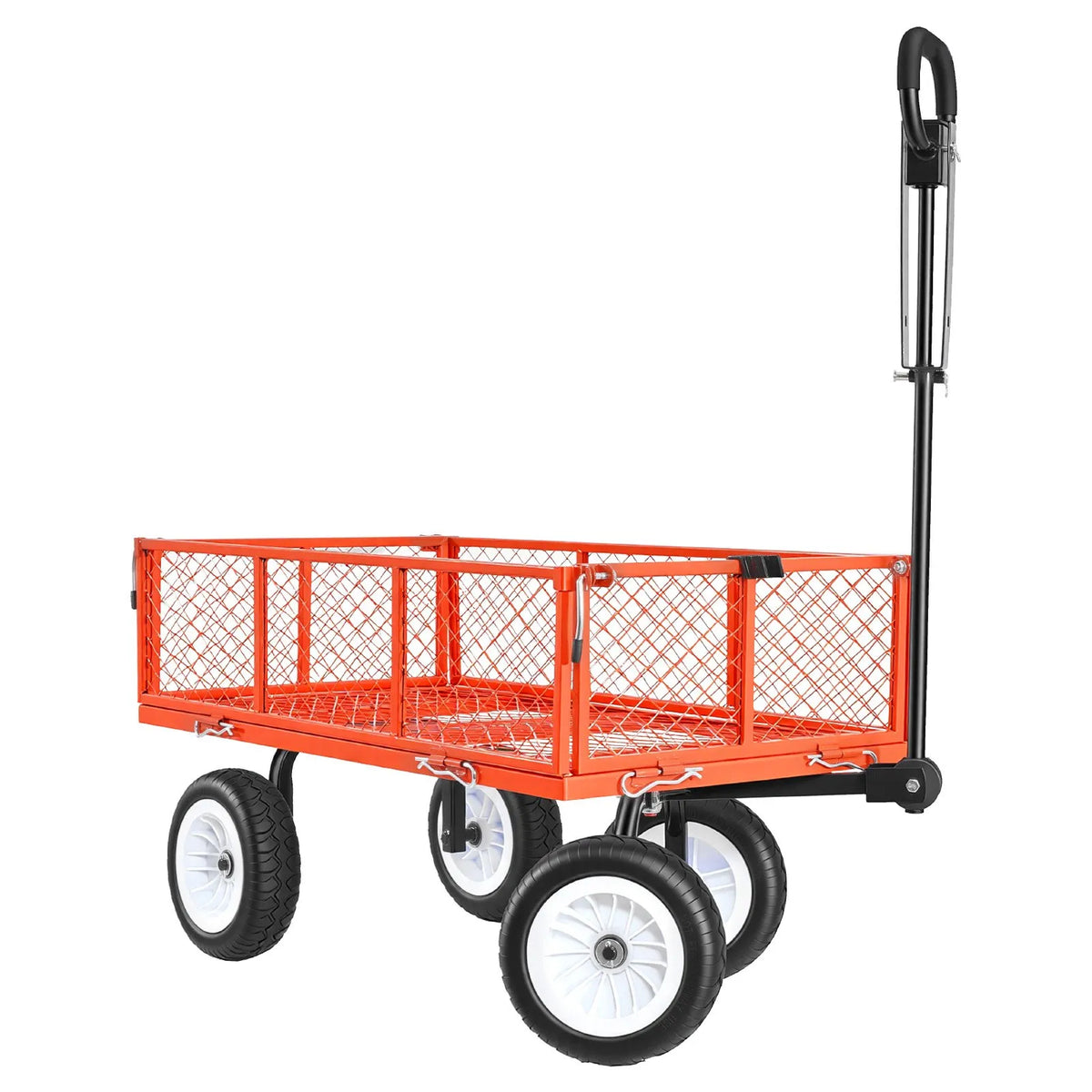 VEVOR dārza rati ar sēdekli, kravnesība 408,2 kg, tērauda konstrukcija, 254 mm riepas, regulējams rokturis, noņemami sānu paneļi, piekabināmi ATV vai traktoram, sarkani - ZEMLETES.LV