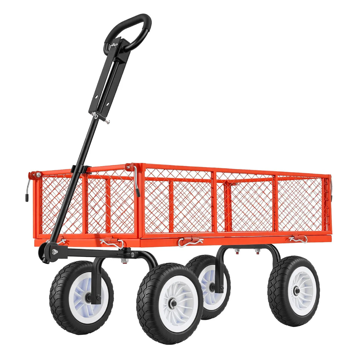 VEVOR dārza rati ar sēdekli, kravnesība 408,2 kg, tērauda konstrukcija, 254 mm riepas, regulējams rokturis, noņemami sānu paneļi, piekabināmi ATV vai traktoram, sarkani - ZEMLETES.LV