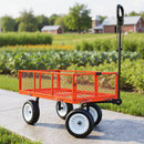 VEVOR dārza rati ar sēdekli, kravnesība 408,2 kg, tērauda konstrukcija, 254 mm riepas, regulējams rokturis, noņemami sānu paneļi, piekabināmi ATV vai traktoram, sarkani - ZEMLETES.LV