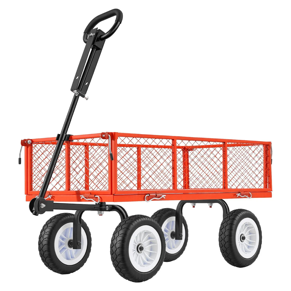 VEVOR dārza rati ar sēdekli, kravnesība 408,2 kg, tērauda konstrukcija, 254 mm riepas, regulējams rokturis, noņemami sānu paneļi, piekabināmi ATV vai traktoram, sarkani - ZEMLETES.LV