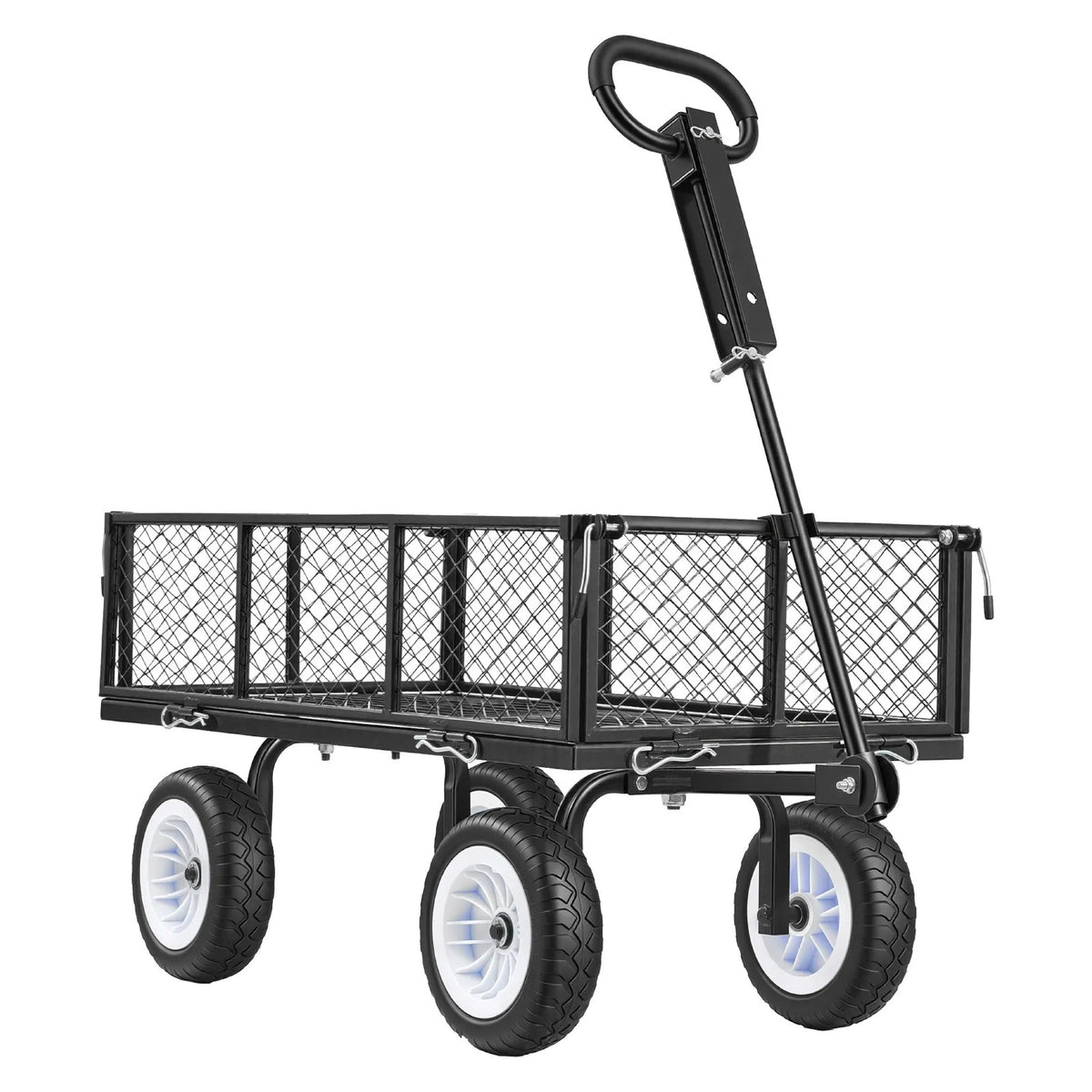 VEVOR dārza rati 408,2 kg kravnesība, smagas konstrukcijas tērauda universālie rati ar 25 cm riepām, regulējamu rokturi un noņemamām sānu malām, pievienojami ATV vai traktoram, melni - ZEMLETES.LV