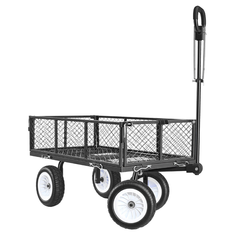 VEVOR dārza rati 408,2 kg kravnesība, smagas konstrukcijas tērauda universālie rati ar 25 cm riepām, regulējamu rokturi un noņemamām sānu malām, pievienojami ATV vai traktoram, melni - ZEMLETES.LV