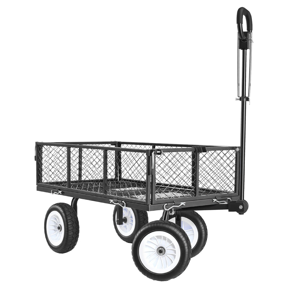 VEVOR dārza rati 408,2 kg kravnesība, smagas konstrukcijas tērauda universālie rati ar 25 cm riepām, regulējamu rokturi un noņemamām sānu malām, pievienojami ATV vai traktoram, melni - ZEMLETES.LV