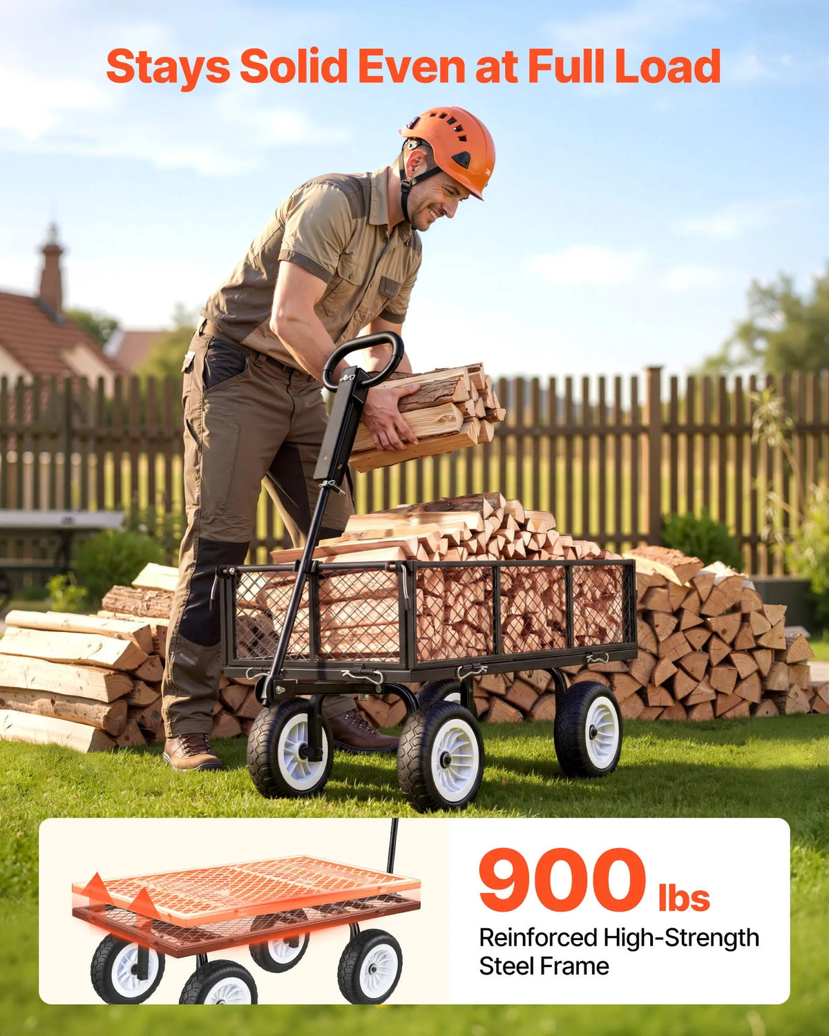 VEVOR dārza rati 408,2 kg kravnesība, smagas konstrukcijas tērauda universālie rati ar 25 cm riepām, regulējamu rokturi un noņemamām sānu malām, pievienojami ATV vai traktoram, melni - ZEMLETES.LV