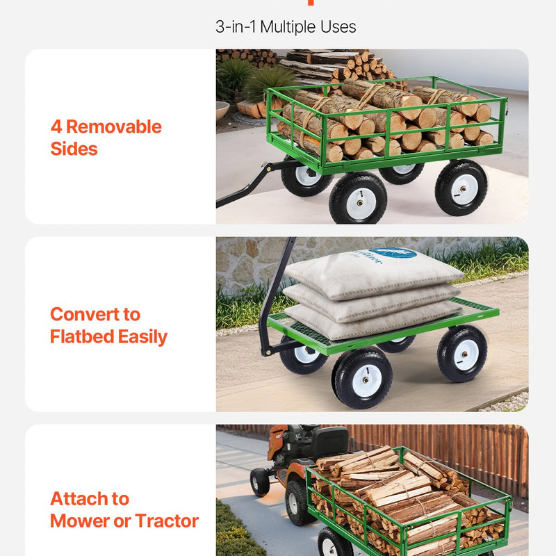 VEVOR Tērauda dārza ratiņi, 544 kg kravnesība, smagsvara modelis, 33 cm riepas