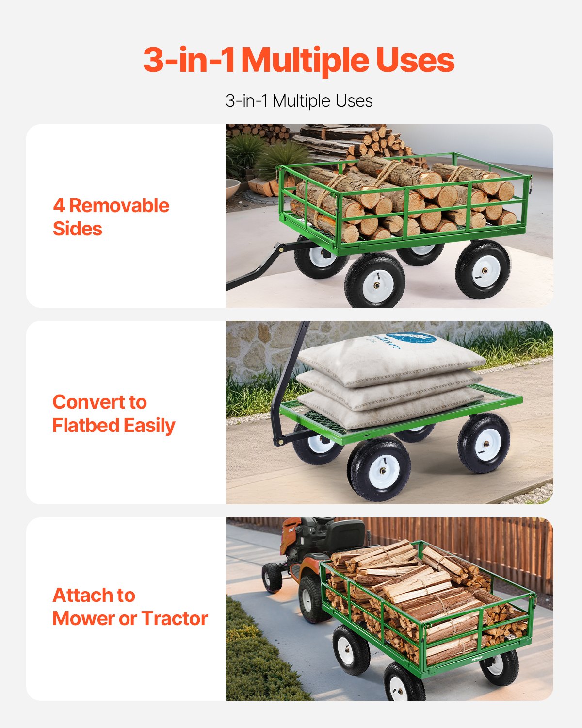 VEVOR Steel Garden Cart, 544 kg Load Capacity, Heavy-Duty Model, 33 cm Tyres