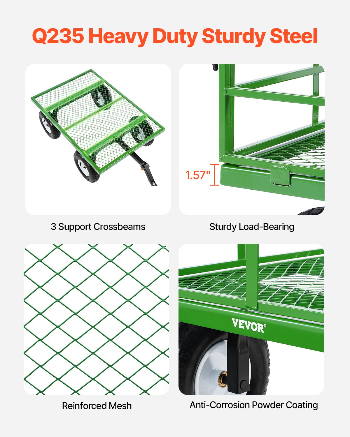 VEVOR Steel Garden Cart, 544 kg Load Capacity, Heavy-Duty Model, 33 cm Tyres